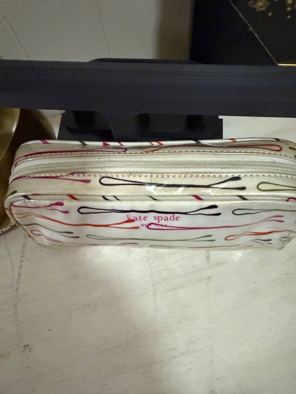 Kate Spade White Multicolor Hair Pin Print Cosmetic Pouch - Picture 2 of 6